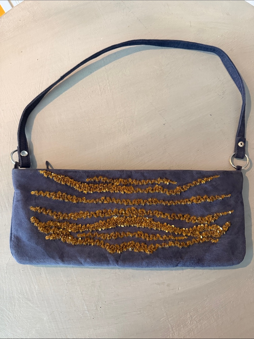Vintage Christina 100% Silk Navy Clutch with Gold Sequin Stripes